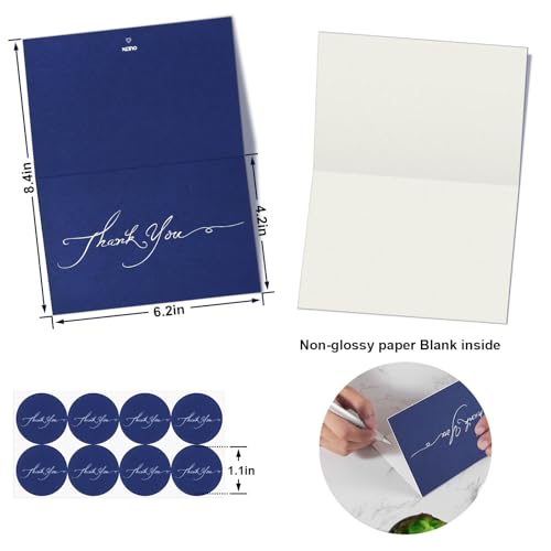 24pcs 4.2x6.2 Navy Blue Thank You Cards Bulk with Envelopes Stickers