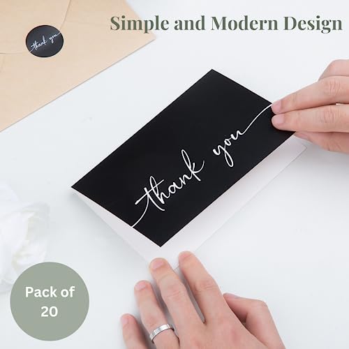 Bulk Pack of 20 Thank You Cards with Envelopes - Black Thank You Cards | 4"x 6" Thank You Cards, Bulk Pack 100, For Business, Baby Shower, Wedding, Small Business, Graduation, Bridal Shower, Funeral - color: Black & White Thank You