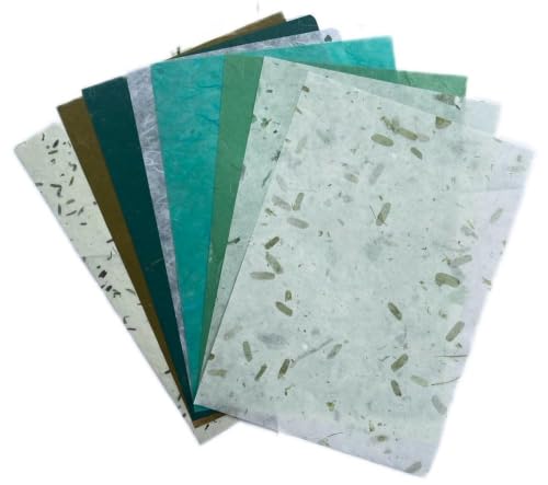 A5 50 Sheets Natural Fiber Mulberry Tree Mulberry Paper Sheets Art Tissue Washi Paper Design Craft Art Origami Suppliers Card Making 8.3" x 5.8". (Green Leaves,Banana Bark, etc.,,, A5) - color: Green Leaves,Banana Bark, etc.,,, size: A5