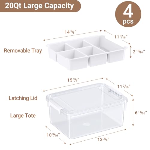 80Qt Stackable Storage Bins with Lids Trays Craft Box Organizers, 4Pack,WH - color: Clear White S, size: 20QT-4Pack