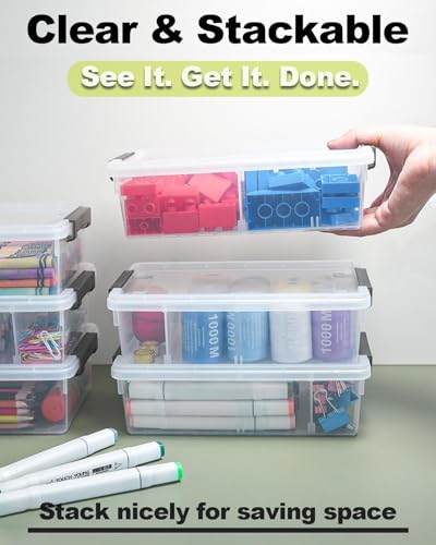 12 Pack Extra Large Pencil Box with Removable Divider, Thickened Pencil Case Bulk, Clear Crayon Marker Organizer Stackable Plastic Small Storage Containers for Pen Craft School Supplies, Multi - size: Multicolor-12 Pack
