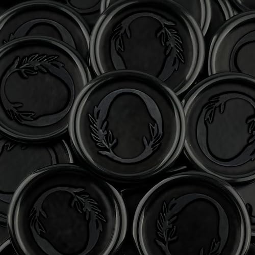25Pcs Black Wax Seal Stickers Handmade Vintage Botanical Leaves Adhesive Letter Wax Stickers for Wedding Party Invitations, Envelope, Gift Wrap, Christmas(Initial O, Black) - color: Black-25pcs, size: O