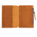 Leather Journal Pocket Insert A6 – Genuine Leather Notebook Organizer with Card Pockets & Large Zipper Pocket, Refillable Travel Insert for Planner 4.1"x5.8", Warm Brown - size: A6