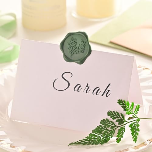 UNIQOOO Wax Seal Stickers - Eucalyptus Wedding Invitation Envelope Seal Stickers, 50 Pcs Self- Adhesive Olive Green Stickers, Perfect for Invitation, Envelopes, Gift Wrapping, Christmas - color: Eucalyptus Leaf - Olive Green, size: Eucalyptus leaf,50