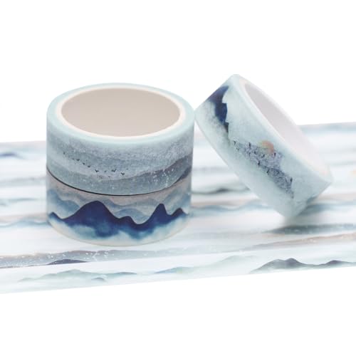YUBBAEX Cute Printed Washi Tape 3 Rolls Japanese-Style Masking Tape Set Decorative for Arts, DIY Crafts, Journal Supplies, Planners, Scrapbook, Card/Gift Wrapping (Mountain Landscape) - color: Mountain Landscape