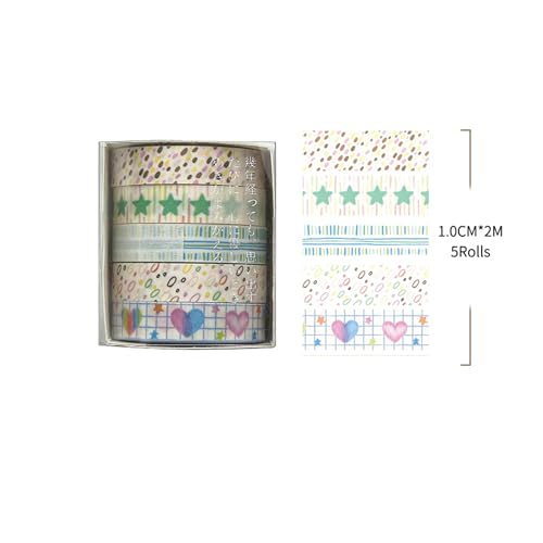 Cute Pattern Washi Tape Set 5 Rolls Glitter Cover Decorative Wide Kawaii Masking Tapes for Arts, DIY Crafts, Journals, Planners, Scrapbook, Wrapping (3 Heart Pop) - color: 3 Heart Pop