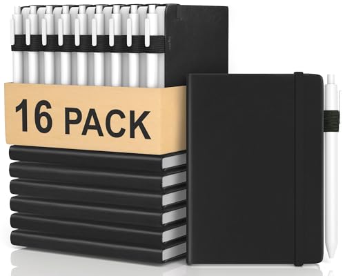 Oucaru Small Notebook 16 Pack, A6 Pocket Notebook, Mini Lined Journal - color: B-Midnight Black, style: 16 Pack