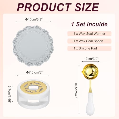 PATIKIL Wax Stamp Seal Kit, Wax Seal Kit Include Sealing Warmer, Melting Spoon, Silicone Pad, Retro Melt Stove Pot Furnace Tool for Envelope Letter Mailing Crafts DIY, White/Gray - color: White/Gray