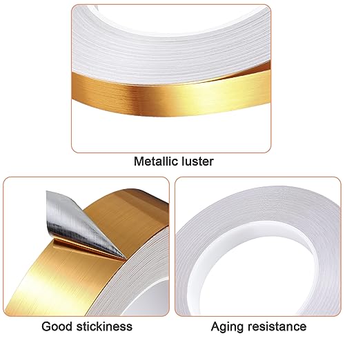 Zonon 3 Rolls 0.2" 0.4" 0.6" Gold Washi Tape 54.7 Yard Solid Foil Self Adhesive Polyester Film Metallic Tape for Detailing Graphic Arts for Crafts Walls Cars and Boats Trim(0.4'') - size: 0.4''