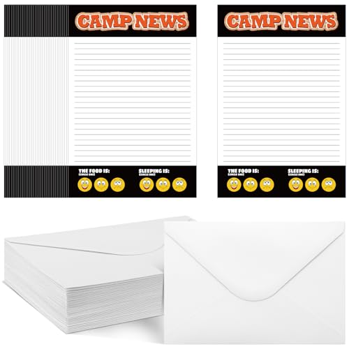 80 Pcs Camp Stationery Paper Envelopes,Black Camping News | Fill in Blank Letter Writing for Boys Girls Camper Kids, Share Camp Stories Memories, Keep Touch with Family Friends - style: Black Camping News