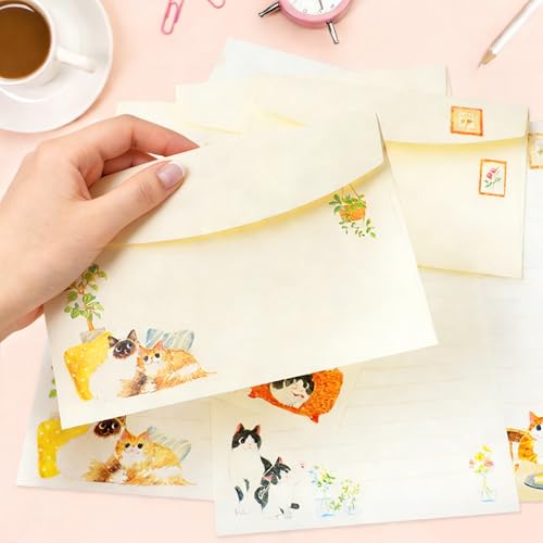 37 Pcs Stationery Paper Envelopes Set | Includes 24 Writing Paper & 12 Envelopes & 48 Stickers, Cat Letter Writing Stationery Paper Envelopes Gift (4Style) - color: Cat