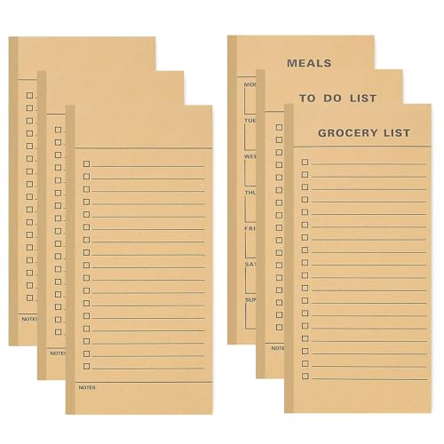 Utron 6 Pack Vintage Magnetic Notepads for Refrigerator, 50 pages/book Grocery List Magnet Pad for Fridge, Design MagneticGrocery List Pad for Fridge, Grocery List Notepad, To-Do List - color: Brown, size: 6 Pack