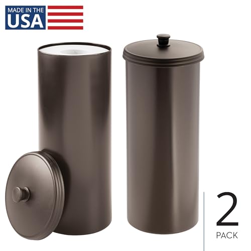 iDesign Freestanding Bathroom Toilet Paper Storage Holder, 2-Pack, Bronze - color: Bronze, size: Pack of 2, style: Lid with Handle