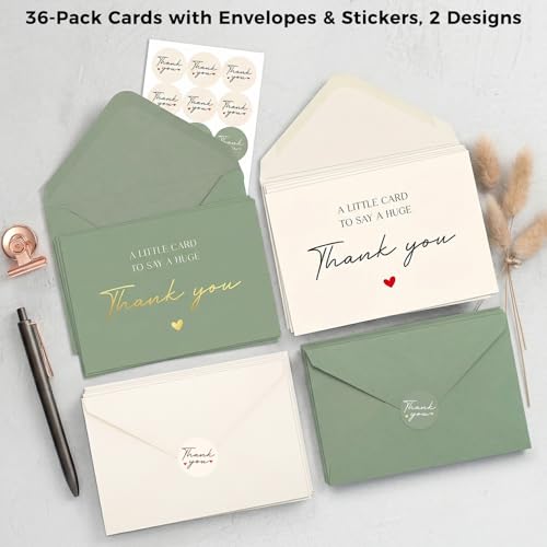 36 Pack Thank You Cards with Envelopes, 4x6 Inch Thank You Card Bulk