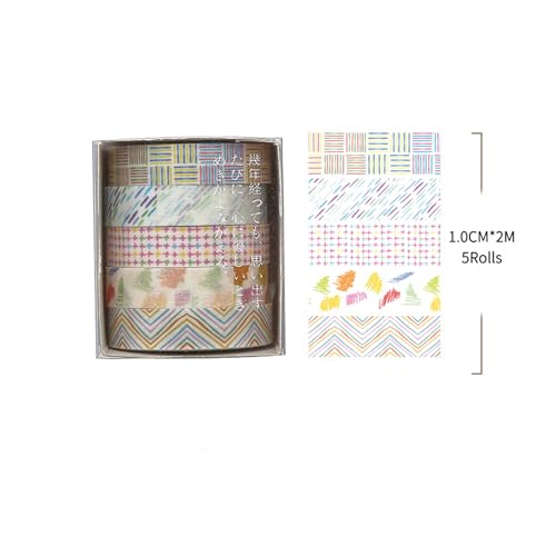 Cute Pattern Washi Tape Set 5 Rolls Glitter Cover Decorative Wide Kawaii Masking Tapes for Arts, DIY Crafts, Journals, Planners, Scrapbook, Wrapping (4 Color Lines) - color: 4 Color Lines