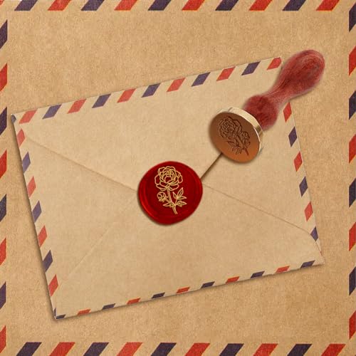 1" Peony Wax Seal Stamp Retro Sealing Stamps Removable Brass Head Seal Stamp with Wooden Handle Sealing Wax for Envelope Greeting Card Letter Wedding Invitations Gift Wrapping Decor… - color: Peony