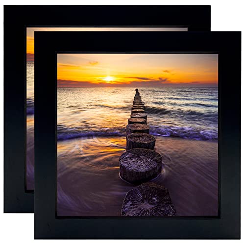 6x6 Black Picture Frames Set of 2, Square Solid Wood Photo Frame for Tabletop or Wall Mounting - color: Black, size: 6X6(2pcs)
