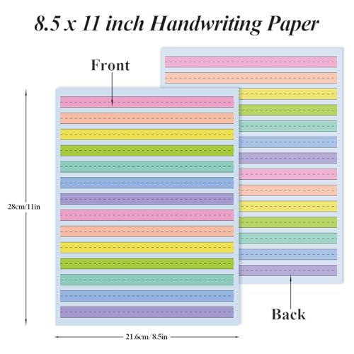 (3-Pack) 8.5" x 11" Handwriting Paper - 150 Sheets/300 Pages Double Side Colored Primary Writing Paper for Kids with ADH, 0.5" Multi-Color Raised Line Paper - color: Primary Writing Paper, size: 3-Pack