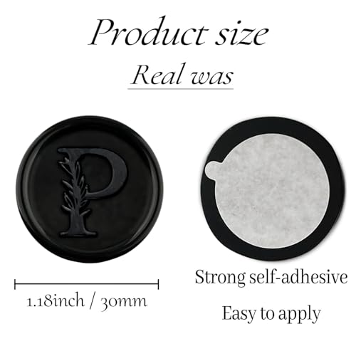 25Pcs Black Wax Seal Stickers Handmade Vintage Botanical Leaves Adhesive Letter Wax Stickers for Wedding Party Invitations, Envelope, Gift Wrap, Christmas(Initial P, Black) - color: Black-25pcs, size: P