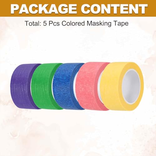 HARFINGTON 5pcs 1" x 11 Yard Colored Masking Tape Universal Crepe Paper Colorful Masking Painter Tape for Art Drawing DIY Handcraft Sealing, Dark Blue Dark Green Red Yellow Purple - color: Dark Blue Dark Green Red Yellow Purple, size: 1" x 11 Yard