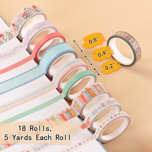 Washi Tape Set of 18 Rolls, Assorted Sizes, Decorative Tape for Journaling, Scrapbook, DIY Décor, Craft Supplies, Gift Wrapping, Book Lovers - color: Book Lovers