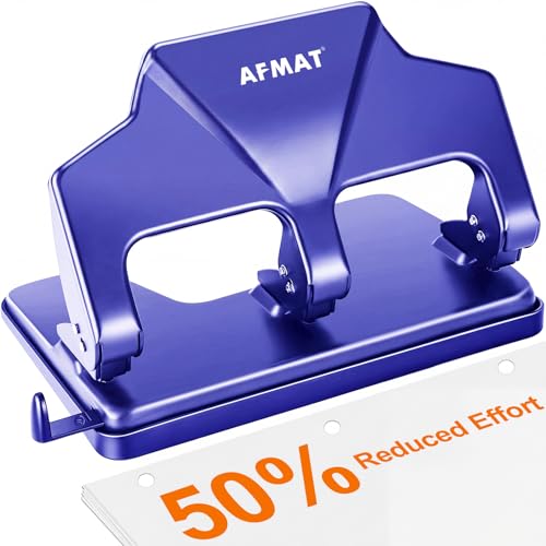 AFMAT 3 Hole Punch Heavy Duty, 40-Sheet Three Hole Punch, 50% Reduced Effort, 3 Hole Puncher for Binder w/Large Chip Tray, 9/32" Holes Diameter, Metal Paper Puncher for Home/Office/School, HP15 - color: Blue