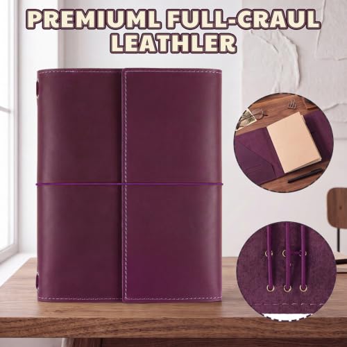 Eaasty A5 Genuine Leather Refillable Notebook Travel Journal, Purple - color: Purple