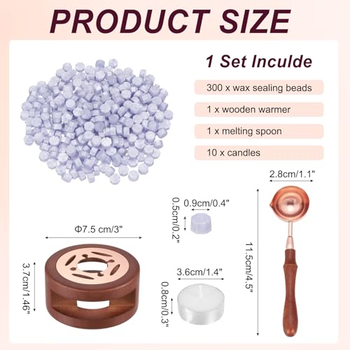 PATIKIL Wax Seal Kit, 300 Pcs Wax Sealing Beads, Wooden Warmer, Melted Spoon, 10 Pcs Tealight Candles for Envelope Letter Mailing Crafts DIY, Light Purple - color: Light Purple