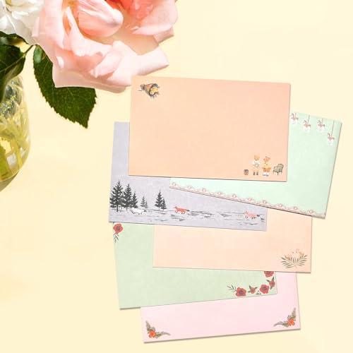 55 Pcs Stationery Paper Envelopes Set | Includes 36 Writing Stationery Paper & 18 Envelopes & 48 Stickers, Letter Writing Stationery Paper Envelopes(6 Style) - color: Cute animals