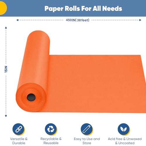 Orange Wrapping Paper 15"x450",Art Poster Decorative Craft Kraft Paper Roll - color: OrangeRed, size: 15 x 450 Inch