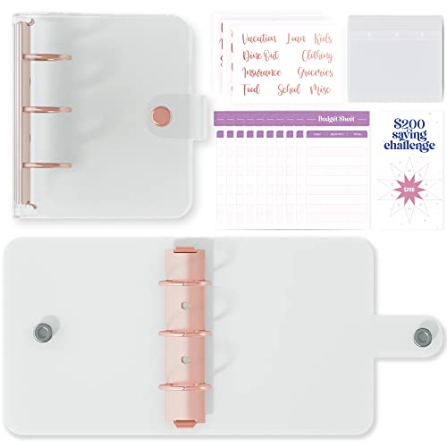 SOUL MAMA Mini Binder With Cash Envelopes - Cute Pink A8 Wallet, Money Organizer, 3 Ring Clear Budgeting Planner for Cash Savings - color: Pink