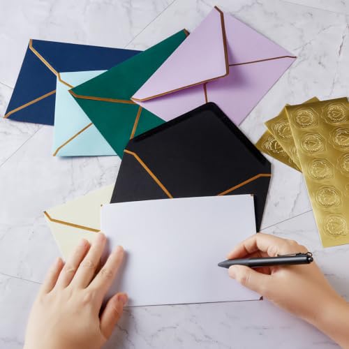 30 Pack 5x7 Envelopes Thick Paper Blue, 7.24x5.24 inches | Gold Border, A7 Greeting Cards Envelopes, Includes Stickers, For Invitation - color: Blue, size: 7.24x5.24 inches