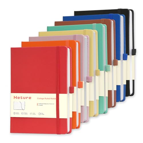 Heture 8 Pack Lined Journal Notebooks, A5 Hardcover Notebooks | 5.5 x 8.3 inch, 100GSM,160 Pages, Classic College Ruled Notebooks for Writing/Work/Travel/College (Assorted Color) - color: Assorted Color, size: 8 Pack