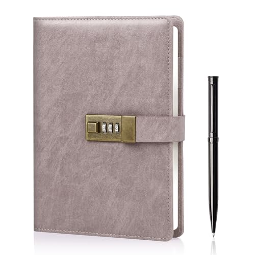 WEMATE Diary with Lock, A5 PU Leather Journal with Lock 240 Pages Pink | Vintage Lock Journal Password Notebook with Pen & Gift Box, Lock Diary Planner Organizer for Men and Women, 8.6x5.8in - color: Pink