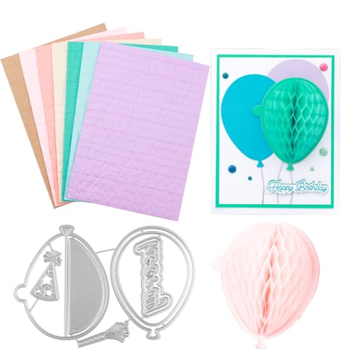 8Pcs/Set Honeycomb Paper Pads and Balloon Cutting Dies Set Whit Magnets Position.for DIY 3D Craft and Pop-Up Cards; 30 Layers 2cm Glue line Crafts Cardmaking Embellishments - color: Light Color+Balloon Dies