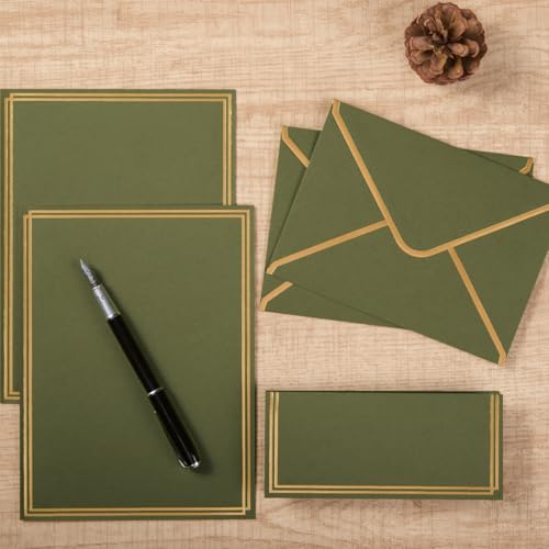 50 Pack Stationery Set with Envelopes, Olive Green, 6x8 Inches - color: Olive Green, size: 6x8 Inches