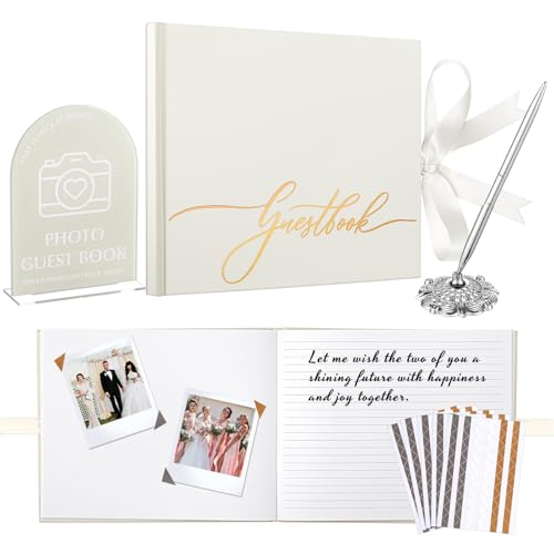 Affrolling Wedding Guest Book Set, Memory Photo Guest Book,Ivory - color: Ivory