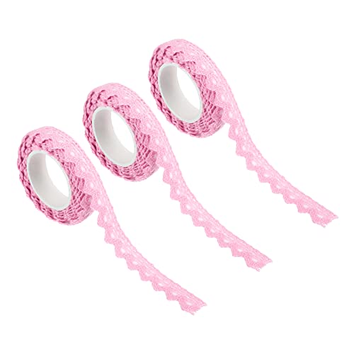PATIKIL 0.6" Wide 2 Yards Self-Adhesive Lace Tape Lace Ribbon, 3 Pack Cotton Washi Trim Stickers Masking for Craft Scrapbooking DIY Card Making, Light Pink - color: Light Pink