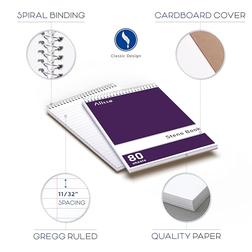 Alitte Steno Pads Spiral 6x9-12 Pack Assorted Bright Colors - Perfect for Work, School, and Home Use, Easy Tear-Off Pages, Gregg ruled, White Paper - No Ink Bleeds - 80 Sheets - color: Bright Colors, size: 12 Pack