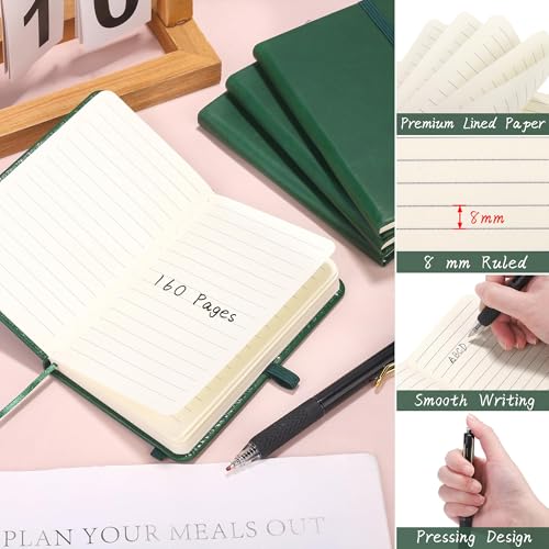 Aodaer 50 Sets Pocket Notebook Journal with Pens, 160 Pages, 3.5 x 5.5 Inch Mini Lined Journal Notebook A6 Leather Hardcover College Ruled Notepad with Pen Holder for School Office Gifts, Dark Green - color: Dark Green