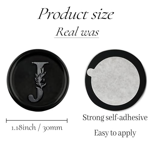 25Pcs Black Wax Seal Stickers Handmade Vintage Botanical Leaves Adhesive Letter Wax Stickers for Wedding Party Invitations, Envelope, Gift Wrap, Christmas(Initial J, Black) - color: Black-25pcs, size: J