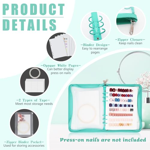 KEIFIN A5 Press On Nail Book Display Storage Organizer Binder, Cyan - color: CYAN