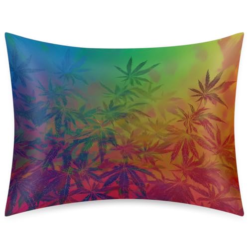 Satin Pillowcase for Hair and Skin, Standard Size Art Painting Leaves Decorative Pillow Sham with Envelope Closure Pillow Cover for Bedroom Hotel - color: Hemp Leaves, size: 20x26in