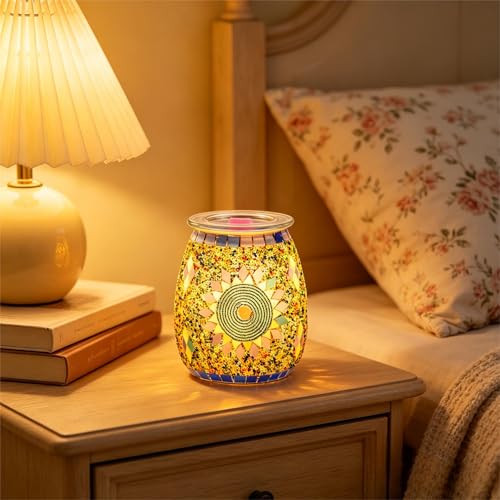 Dicimi Electric Candle Warmer, Mosaic Sunflower Design Wax Melt Warmer with Warm Night Light, No Flame Candle Warmer Lamp for Home Decor, Wax Melter for Scented Wax, Safe Wax Warmer for Aroma Gift - color: Colorful Flowers