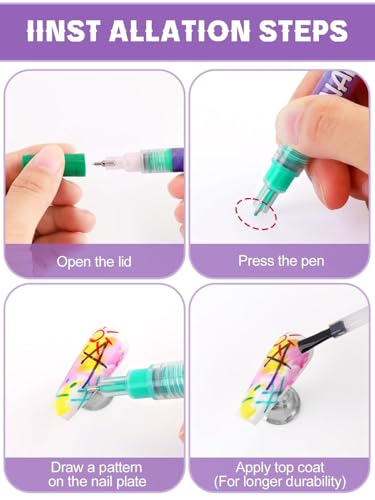 EBANKU 12 Colors Nail Art Pens Set, 3D 0.5MM Nail Polish Pens Graffiti Dotting Pen Quick-Drying Acrylic Nail Paint Liner Pen Tools for DIY Nail Art Manicure Tools - color: 12P