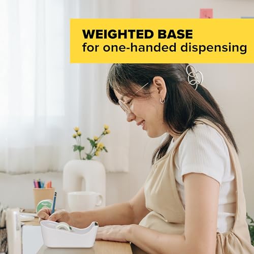 Scotch Desktop Tape Dispenser, White, with 1 Roll Magic Tape (3/4 in x 1296 in) – Weighted Refillable Holder for Office & Home