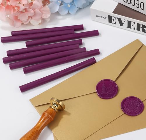 12 Pcs Glue Gun Wax Seal Sticks for Wax Stamp, Vintage Sealing Sticks Set Suit to 0.43'' Glue Gun Great for Wedding Invitation, Cards, Envelopes, Christmas Ideas (Aubergine Purple) - color: Aubergine Purple