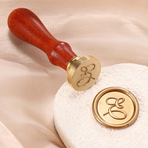 Yoption Handwritten Initial Alphabet Wax Seal Stamp, Letter E | Brass Head and Wooden Handle Sealing Stamp for Wedding Invitations, Envelopes, Christmas Cards, Gift Wrapping, Snail Mails - style: E