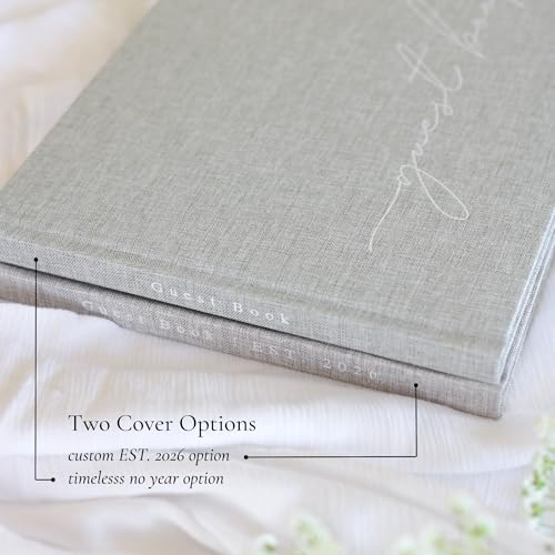 Wedding Guest Book Personalized 2026 Year 100 Pages Linen Photo Guestbook - color: Gray, size: EST. 2026