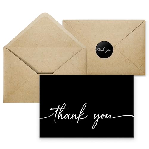 Bulk Pack of 20 Thank You Cards with Envelopes - Black Thank You Cards | 4"x 6" Thank You Cards, Bulk Pack 100, For Business, Baby Shower, Wedding, Small Business, Graduation, Bridal Shower, Funeral - color: Black & White Thank You